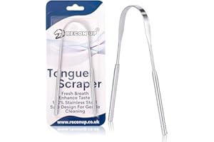 RECON UP Pack of 1 U Shape Tongue Scraper for Adults 100% Stainless Steel, Tongue Cleaner Fresh Breath Care Scraper, Tounge Scraper Bacteria Inhibiting Non-Synthetic Grip Tongue Cleaning Tool