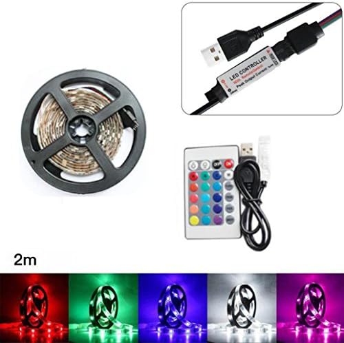 LED Light Strip Waterproof,ALISAM 50-200CM USB LED Strip Light TV Back Lamp 5050 RGB Colour Changing+24 Key Remote Controller LED Strip,Home Theater Accent Lighting Kits (2M)