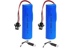 PHILLEQU 2Pcs 3.7V 800mAh Li-ion Battery Pack RC Replacement Rechargeable 14500 Battery Pack With SM-2P USB Charger Cable for Toys,Drone,Remote Control Car Accessory