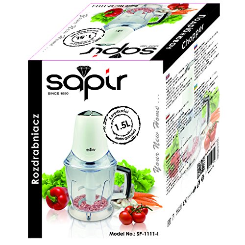 SAPIR SP-1111-I Elektrischer Blitzhacker mit Becher Doppel-Edelstahl-Klingen, 1,5 L, weiß / schwarz - 3