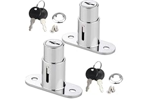 WANLIAN 2 pièces serrure à tiroir Serrure à piston Serrure pour porte coulissante,serrures à poussoir pour classeurs,portes de placard,serrures de porte coulissante,tiroirs,fenêtre,vitrines (Argent)