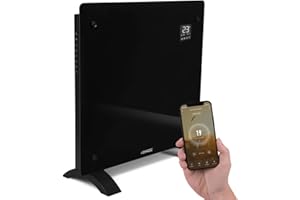 VONROC Chauffage Électrique 1000W - Panneau Verre Noir- Wi-Fi & Manuel - LED, Thermostat, Minuterie, Sécurité Enfants - Silencieux, Convecteur Design pour Pièces jusqu’à 12m²