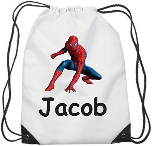 PERSONALISED GYM BAG. DRAWSTRING, SWIMMING, PE, SPORT, SCHOOL, ANY NAME, SPIDER