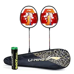 Li-Ning Diwali Gift Pack - Set of 2 Badminton Rackets, 1 Racket Cover and 1 Bolt Boost Nylon Shuttlecocks Tube