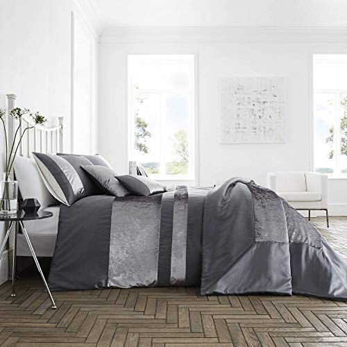 Happy Linen Company Luxury Crushed Velvet Panel Grey Quilted Bed Throw