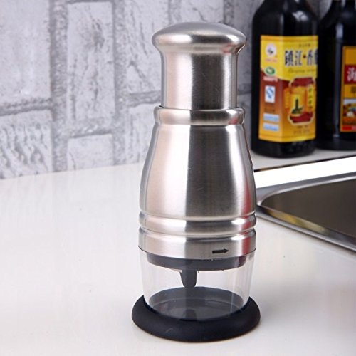 JUNEO - Picadora de alimentos manual de prensa rápida para cucharón picador de cebolla Veggie Garlic Mini cortador de alimentos de acero inoxidable Shell NL05098