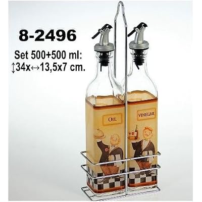 Supernova Decoracion Set und Ölflasche 2-teilig aus Glas mit Halterung aus Metall mit Kapazität und 500 ml dekoriert. Maßnahmen 34 x 17,5 x 13