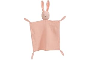 GERUI Schmusetuch, Kuscheltuch mit Hase-Köpfchen,Doppellagiger Tüll aus 100% Bio-Baumwolle,Baby Geschenk zur Geburt Junge & Mädchen (Rosa)