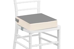 FAVUIT Booster Seat for Dining Chair Dismountable Washable Table Increasing Cushion with 2 Adjustable Straps Safety Buckle Non-Slip Bottom Travel Dining Chair Pads for Kids (PU Grey)