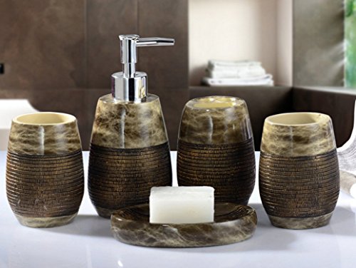 Bellabrunnen Elegant Retro 5 tlg. Badezimmer Set Bad Accessoire Set WC Set ,Coffee