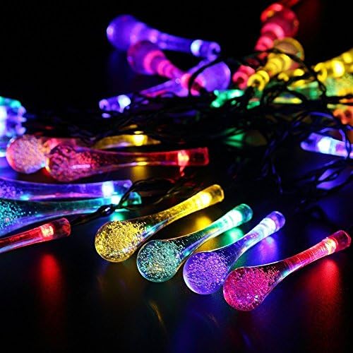 Solar Powered LED String Lights, Waterproof Decorative Solar Fairy String Lights for Outdoor Garden Patio Fence Xmas Christmas Tree Decorations (Colourful, 30 Waterdrops, 6m)