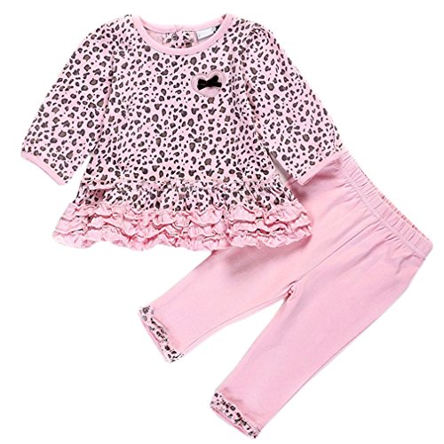Pandaren® infant baby girl super soft cotton 2pcs longsleeve clothing set(pink leopard) (18-24 months)