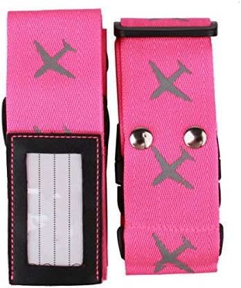 Heavy Superior Strength Extra Long Cross Luggage Strap Suitcase Travel Belt Tags Travel Bag Accessories 2 Pack (Pink)