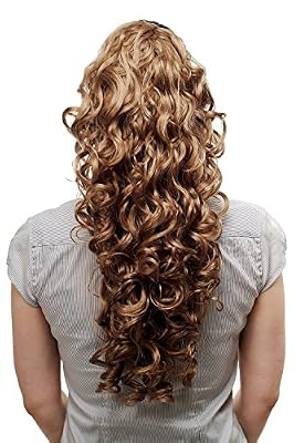 WIG ME UP ® - N310-15 Extension volumineuse ondulée queue de cheval/natte, bouclée, très longue, env. 60 cm, blond foncé