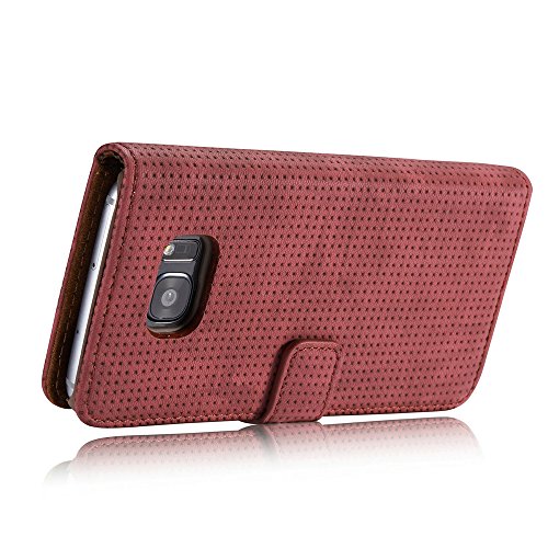 Samsung Galaxy S7 Hülle, Samsung Galaxy S7 Schutzhülle Leder Hülle, Alfort 2 in 1 Retro Ledertasche Gasdurchlässig Design Dual Use Falten Premium PU Leder Tasche Case Cover Flip Mappen Kasten Abdeckung für Samsung Galaxy S7 ( Nein Edge ) 5.1″ Smartphone Funktion Standfunktion Unterstützte Telefone mit einem Magnetverschluss ( Rote ) + Alfort Schwarz Stylus Pen - 6