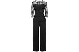 Susenstone Femme ÉTé Jumpsuit en Dentelle Bodysuit Combishort Manches Longues Romper Casual Pantalon Combinaison Chic pour SoiréE Cocktail