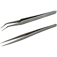 Vadda Bai Non-Magnetic, Stainless Steel Straight and Curved Tweezers (Silver) -Set of 2 Pieces