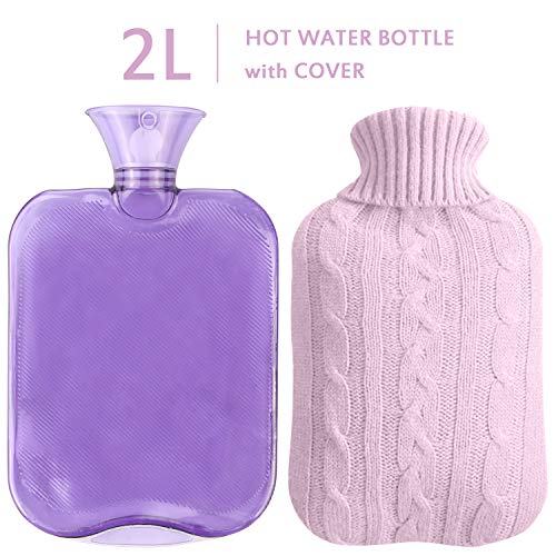 Borse Dell'acqua Calda,2L Caldo Bottiglia D'acqua con Giacca a maglia, Aookey Borsa Dell' acqua Calda in Gomma, Classico Gomma Caldo Bottiglia D'acqua con Giacca(Porpora)