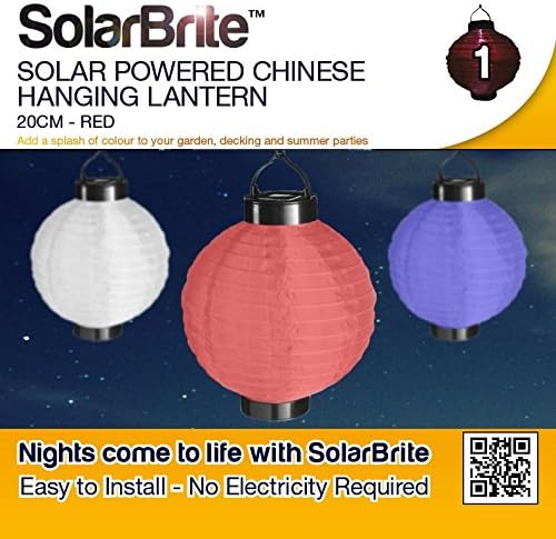 Solar Brite Deluxe Solar Powered Chinese Hanging Lantern - 20cm RED