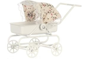 AZTEC IMPORTS, INC. Dolls House Miniature Baby Furniture Nursery Accessory White Pram Floral Hood