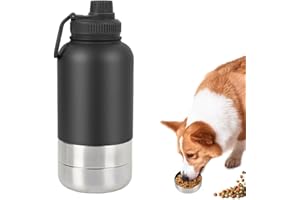 WAVATA Borraccia Cane Portatile, 950ML Borraccia portatile isolata per cani con 2 dispenser staccabili per acqua per cani Bottiglia Termica da Viaggio, Abbeveratoio e Ciotola Portatile, Accessori Cane