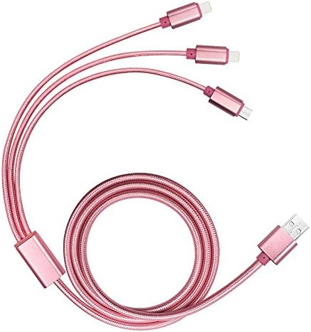 Usb cable, 3 in1 Multi Functional Durable Braided Micro USB Charging Cable Cord For iPhone7 5 5C 5S 6 6S 6Plus For Samsung Galaxy Note and other android phone(2* 8 Pins and 1*micro USB)(Pink)