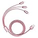 Produktbild USB Ladekabel, 3 in 1 Multifunktions -Durable Geflochtene Micro-USB-Ladekabel Kabel / für iPhone7 5 5C 5S 6S Plus / für Android-Handy(2 Lightning und 1 Micro-Rose)