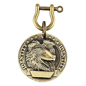 SRI Imported Brass Round Shape Dog Print Collar Tag Cum Collar Charm for Dog & Puppy, Antique -Golden, Medium, 500 g