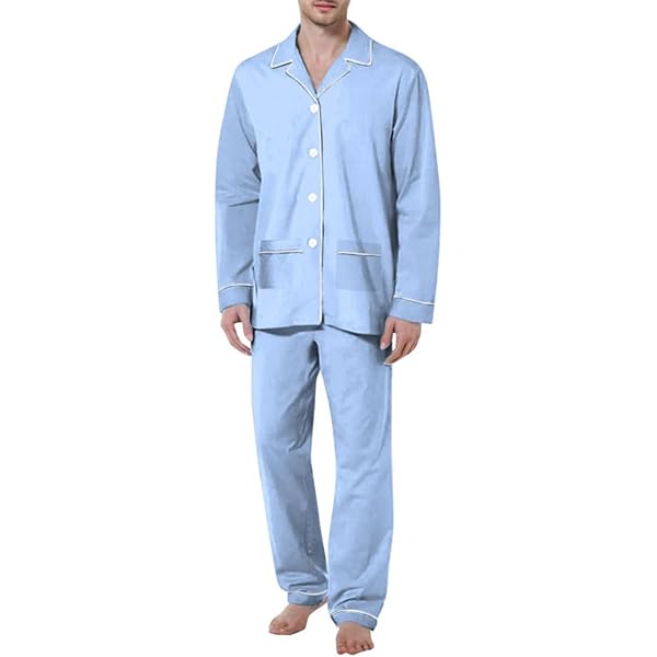 Pigiama Taglie Forti Pigiama Uomo Classico In Cotone Popeline - Giacca Con Bottoni E Pantaloni Lunghi, Taglie Forti Pigiama Classico Popeline - 13
