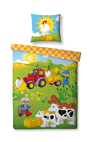 Preisvergleich Produktbild Wende Bettwäsche Set Lego Duplo, 100x135cm + 40x60cm, Bauernhof, Baumwolle