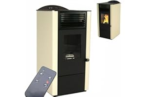 APEX Pelletofen 9,5kW Pelletkamin 56301 Pelletheizung Kaminofen A+ Holzofen Glastür AWZ (schwarz/elfenbein)