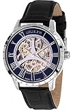LOUIS XVI Herren-Armbanduhr Paris Silber Dunkelblau Automatik Skeleton Analog echtes Leder Schwarz 767
