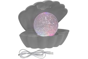 ONLINESTREET Lampe d'ambiance à paillettes avec lumières brillantes à changement de couleur, alimentée par piles/USB | Une lampe de chevet unique et esthétique pour salon (coquillages de mer à paillettes gris)