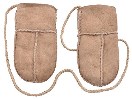 Lambland Genuine Sheepskin Puddy Mittens with 'Keep Safe' Cord in Stone / Beige