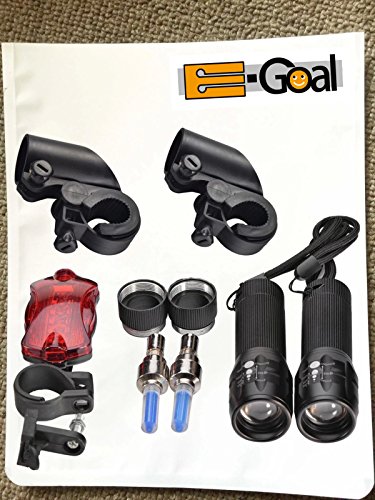 E-Goal Fahrrad Mini Lampe Set 500 Lumen Wasserdicht klein leicht Frontlich und Rücklicht (2pcs. Cree Q5 LED Scheinwerfer, 2 Hand Stab Taschenlampe Halter, Heck Rücklicht und 2 Rad Ventile als Geschenke) verstellbar Taschenlampe - 2