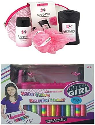 Ideal Xmas Hamper Gift set for Girls 6+ - Lynx patterned Wash bag bathing spa gift set &amp; Glowing bracelet maker - Fun educational Christmas Hamper RRP: 45.99 Girls toys