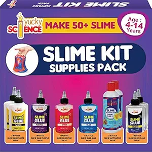 Yucky Science Slime Making Supplies Pack of 7 Bottles Slime Glue (2 Clear,2 White,1 Purple,1 Pink,1 Blue,100 ml Each Bottle) + 2 Bottles Slime Activator Liquid (Clear,200 ml Each) Make 40+ Slimes