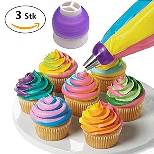 MAXGOODS 3 Stk Spritztüllen Adapter, 3 Farben Icing Piping Bag Düse Konverter Tri-Farbe Creme Koppler, 3 Loch