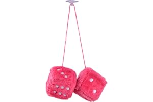 Anseom Dés en Peluche pour Voiture 7.5 cm Accessoires de Voiture en Peluche Paire de Rétro Miroir Carré à Suspendre Dés pour décoration intérieure de Voiture (Rose Rouge)
