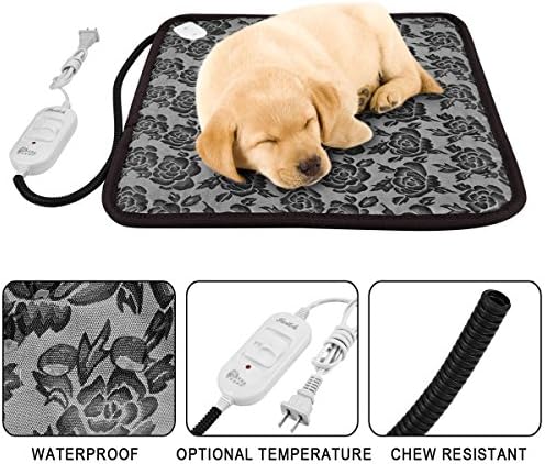 Tarye Waterproof Pet Heating Pad Electric Heating Pads for Dog Cat with Safety Chew Resistant Cord 17.7"x17.7" (Flower)