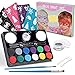 Produktbild Lenbest Kinderschminken Schminkfarben, 12er Schminkset Kinder mit 1 Glitzer, 2 Schwämme, 2 Lidschatten-Sticks und 24 malerschablonen - Kinder Parties Halloween Karneval Make-up Bodypainting
