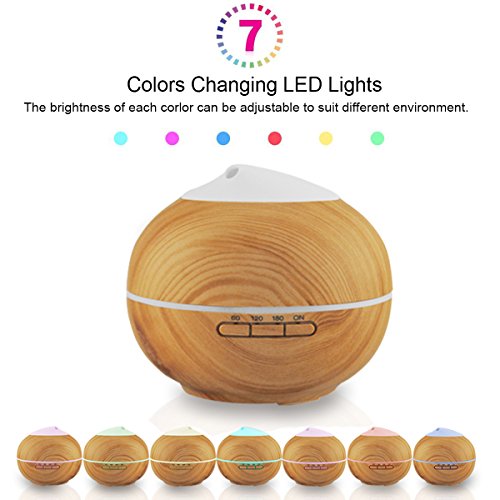 Aroma Diffuser, 200ml Holzmaserung luftbefeuchter mit farbenwechselnde elektrisch Duftlampe 7 Farben für Yoga Salon Spa Wohn Schlaf Bade oder Kinderzimmer Hotel - 2