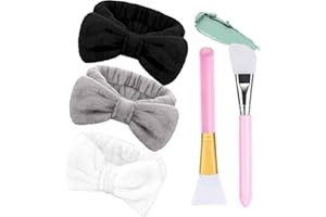 3 Pezzi Fascia Capelli Fiocco Donna con 2 Pennello Maschera in Silicone, FUKPO Bowknot Elastica Fascia per Trucco, Fascia Capelli Bagno per Ragazze Spa Doccia Corsa Yoga Lavaggio Viso