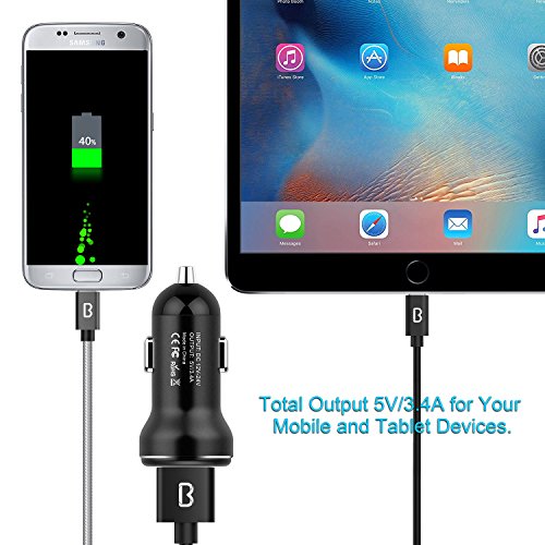 Beikell Chargeur de Voiture  Rapid Dual Port USB Chargeur de Voiture avec Smart Device-Adaptive Technologie de Chargement pour Apple  Samsung  d autre