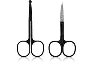 WY LIGHTING LEVEL Facial Hair Grooming Scissors, Precision, Black Stainless Steel, Eyebrow, Nose, Beard, Mustache, Eyelashes, Ear Hair