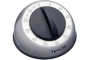 Taylor Pro Wind Up Kitchen Timer, Stainless Steel 60-Minutes Mini Cook's Timer, Lightweight Cooking and Baking Portable Countdown Countertop Alarm, Endorsed by Professional Chefs,Grey,9.5 cm