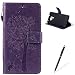 Produktbild HUAWEI Honor 7 Hülle, Feeltech Premium Design PU Leder Beschützer Haut Schutzfolie Tasche, Geprägte Baum Katzen Schmetterlings Blumen Muster [with Free Stylus Pen] Kartenfächer Kreditkarte Holder Stand Funktion Magnetverschluss Bookstyle Flip Wallet Handyhülle für HUAWEI Honor 7 - Lila