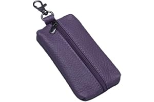 Auony Unisex Genuine Leather Key Case Wallet Pouch Bag Keychain Holder with Key Ring & Zipper (Purple)