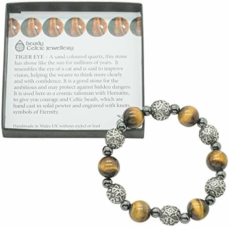 Big Beady Celtic bracelet with real Tiger Eye gembeads