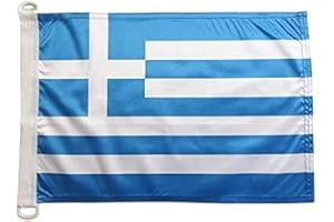 AZ FLAG - Drapeau Grèce - 45x30 cm - Pavillon Nautique Grec Spécial Bateau Et Extérieur En Maille Bloquée Avec Anneaux Plastiques Intégrés - 30g
